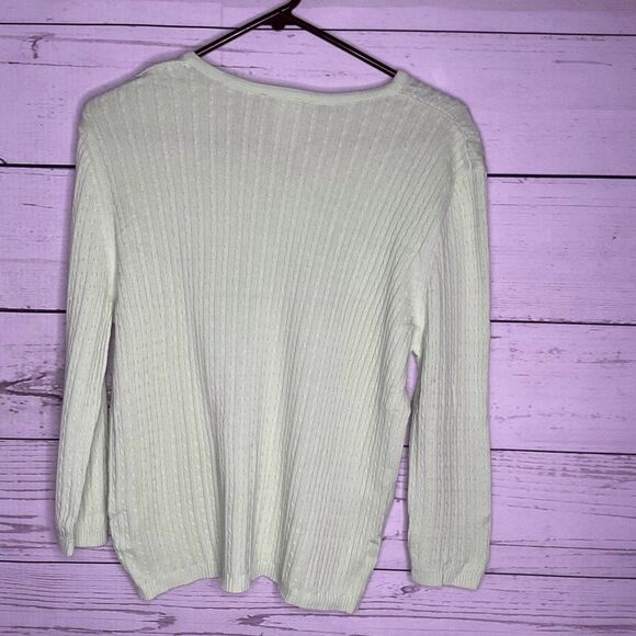 NWT IRRESISTIBLES Women’s Lime Green Cotton Cable Knit V-Neck Sweater Canada XL - Picture 3 of 11